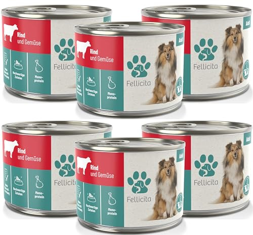 Fellicita Premium Nassfutter für Hunde, Rind & Gemüse, 6er Pack, 6x200g