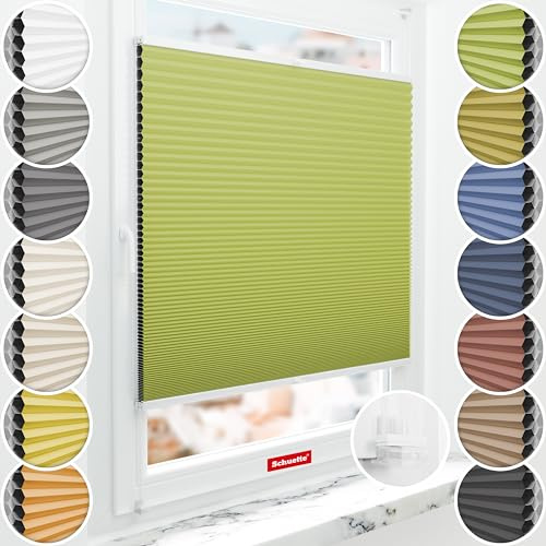 Schuette® Wabenplissee ohne Bohren ● Blackout x Honey ● Green Tea (Grün) ● 140x150cm (Breite x Höhe) ● Suprafix Klemmhalter Incognito X ● 60 Sekunden Montage