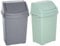 M1SS 25L Litre Swing Bin Top Rubbish Bin Trash Can with Swing Top Lid Strong Plastic Reusable Storage Animal Feed Refused Bins for Narrow Space Office Bathroom Kitchen (Silver and Silver Sage)