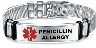 AITENME Medical Armband für Damen Männer Armreif,Personalisierte Medizinische Alert ID Notfallarmband Medizinisch Damen Uhrenarmband,Medizinischer Armband aus Edelstahl (PENICILLIN ALLERGY)