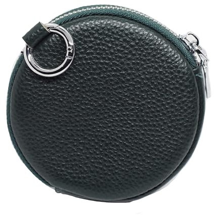 BAWAKO Petit portefeuille rond en cuir - Porte-monnaie pour cartes, pièces de monnaie et petites choses, porte-monnaie avec mousqueton, porte-monnaie, vert, Porte-monnaie