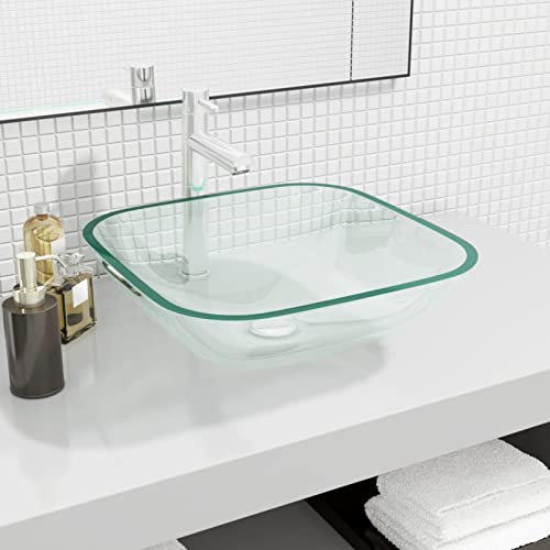 Mengtu Mobili Lavandino in Vetro 42x42x14cm Trasparente, Lavandino Piccolo Bagno, Tappo Lavandino Bagno, Lavandini, Filtro Lavandino Bagno, Tappi Lavandino Bagno, Scarico Lavandino Bagno Decor Mobili