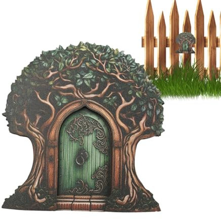 Puerta de jardín de hadas, puertas de hadas para árboles al aire libre, mini puerta de de los dientes, accesorios de casa de hadas, puerta en miniatura decorativa para decoración de jardín al