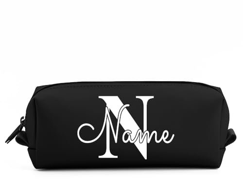 Elefantasie Personalisierte Federmappe mit Name Bedruckt - Stifte Etui für Schule - Geschenk zur Einschulung Motiv Buchstabe schwarz