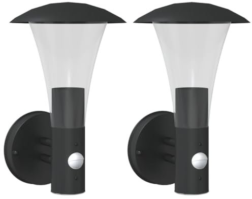 vidaXL Außenwandleuchten 2 Stk., Außenwandleuchte mit Bewegungsmelder, Außenleuchte mit IP44-Schutzart Diffusor, Wandleuchte Gartenlampe, Schwarz Edelstahl
