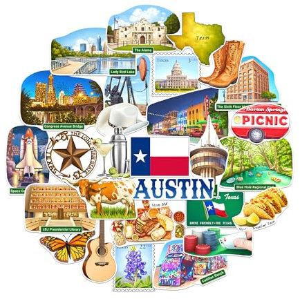 Navy Peony Spannende Texas-Reiseaufkleber (28 Stück) – Aquarell, Texanisch, Amerika-Thema-Urlaubs Aufkleber für Scrapbooking, Tagebücher, Laptops