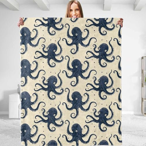 dhakalrlde Oktopus-Überwurfdecke – Plüsch, weich, bequem, leicht, warm, flauschig, Flanelldecke für Couch, Sofa, Reisen, Bett, Büro, Outdoor für Damen und Herren, 127 x 152 cm