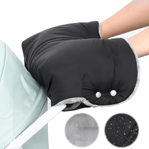 MTINRNI Handwärmer Kinderwagen,Handmuff für Kinderwagen,Kinderwagenmuff mit Warme Fleece,Wasserdicht und Winddicht,für Meisten Kinderwagen Buggys,Hält Die Hände im Winter Schön Warm.(B, Schwarz)
