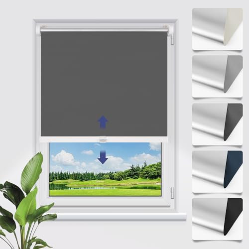 smartdemo Verdunklungsrollo Schnurlos ohne & mit Bohren, Springrollo, Rollo Klemmfix, Thermorollo Sichtschutz, Verdunkelungsrollo für Fenster, B55 x H110 cm (B x H) Dunkelgrau