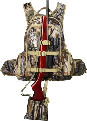 AMHEH 30L Hunting Backpack with Rifle and Bow Holder - Silent Anti Glare Daypack with Quick Access Pockets, for Turkey, Whitetail, Mule Deer