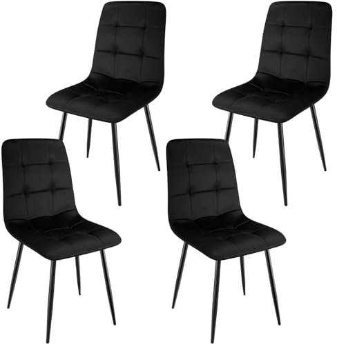 ANVOFONG Esszimmerstuhl 4er Set, Verdickte Holländischen Samt Kissen Esszimmerstuhl Geeignet für Esszimmer Küche Essen, Studie Lesen, Wohnzimmer Freizeit, Schwarz.