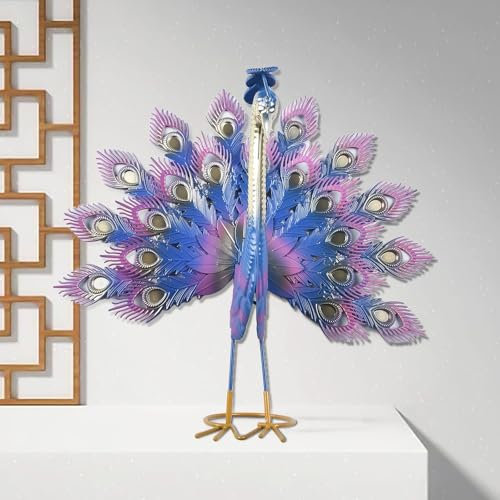 ZYWUOY Elegante Pfau-Statue aus Metall für Bastelarbeiten, Garten, Vogelkunst für Gartendekorationen, Rasen, Hof, Weihnachten, Halloween (L)