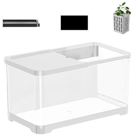Kit de acuario – Juego completo de iniciación de acuario, kit de pecera pequeña | Kit de inicio de mantenimiento de acuario con luz LED, de filtro de pecera y plantas decorativas para