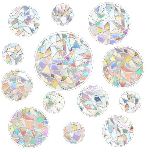 Giantree 39Pcs Kreis Fenster Anti-Collision Aufkleber, 3D Vogelschutz Regenbogen Fenster Film nicht klebende prismatische Vinyl Fenster Clings für Stops Vögel Tür Fenster Esszimmer Schlafzimmer