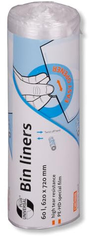 Müllbeutel Universal Plus, HDPE, Transparent, 620x720 mm, 60l, Easy Opener, 40 Rolle(n)