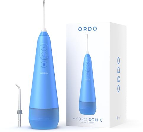 ORDO Hydro Sonic Munddusche, kabellos, 3 Druckstufen, Arktisblau | Munddusche für unterwegs, USB-Ladegerät, tragbar, von Zahnmedizinern empfohlene Munddusche