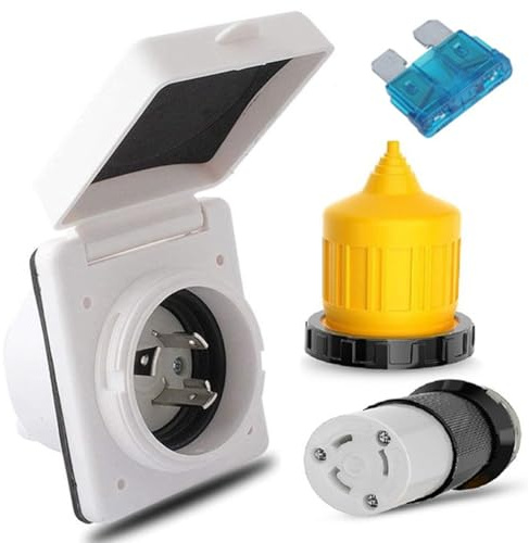 Qyrugcxs Kit D'Alimentation de Quai de Prise de Courant pour Camping-Car avec Protecteur de Cordon de Démarrage 125 V NEMA L5-30P L5-30R Mâle, 30 A