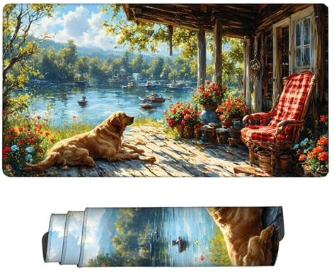 Cane Tappetino Mouse Gaming XXL 600x300x3mm Tappetino Scrivania Esteso con Bordi Cuciti Tappeto Scrivania Antiscivolo Migliora precisione e velocità, Tablet e PC Accessori Scrivania Paesaggio H2-600