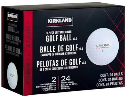 KIRKLAND Signature 3-Piece Urethane Cover White Golf Balls - 24 Pack – High-Performance Golf Balls for Distance, Control, and Spin, Soft Feel with Durable Construction, Ideal for All Skill Levels
