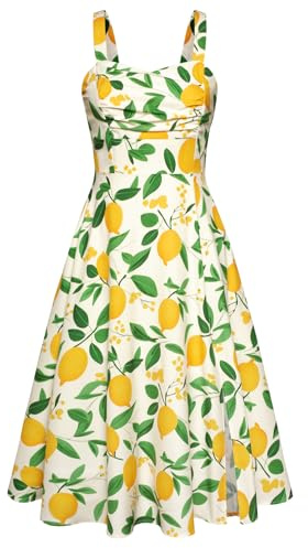Belle Poque Women 1950s Vintage Dress Summer Sleeveless Midi Birthday Party Swing Dress Lemon M