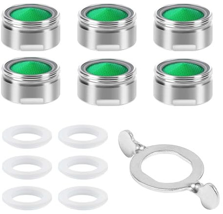Vinabo 6pcs Mousseur Robinet M24, Acier Inoxydable Aérateur de robinet avec filtre en ABS + 8joints et 1 Clé, Economiseur d'Eau Embout Brise Jet Robinet Cuisine et Salle de Bain Matériel - Argent