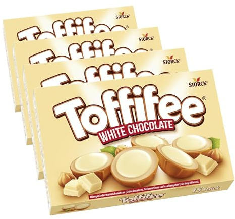 Toffifee White Chocolate, Hazelnut in Caramel with Light Cream and White Chocolate, 15 Pieces (Pack of 4)