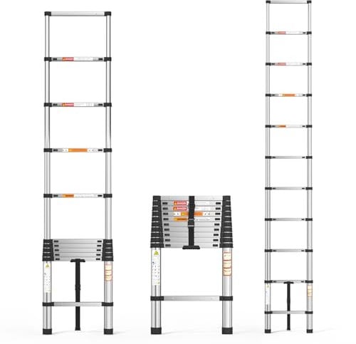 HSHa Telescopic Ladder, 3.2M Stainless Steel, 150KG Max Capacity, Multi-Purpose, Indoor/Outdoor