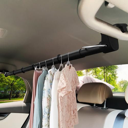 Cintre de voiture ultra-stable longueur réglable 76-160CM, Porte-manteau de voyage avec métal solide et poignées en caoutchouc pour la plupart des voitures SUV RVs Voyage de stockage sans plis