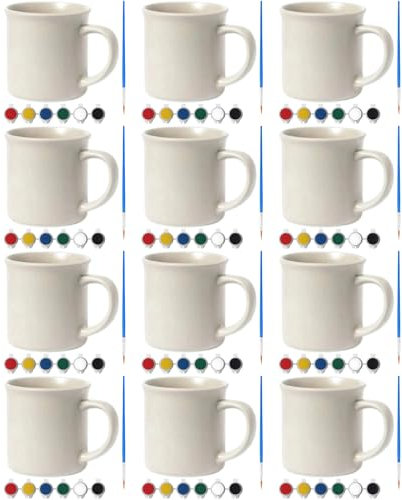 Keramik Tassen Bemalen Set Erwachsene, Kinder - Beige Tassen zum Bemalen Set, Tassen Malset 12 Teilig, Kaffeebecher Keramik Bemalen Set für Zuhause, DIY Mug Painting Set 330ml, Tasse Bemalen Set