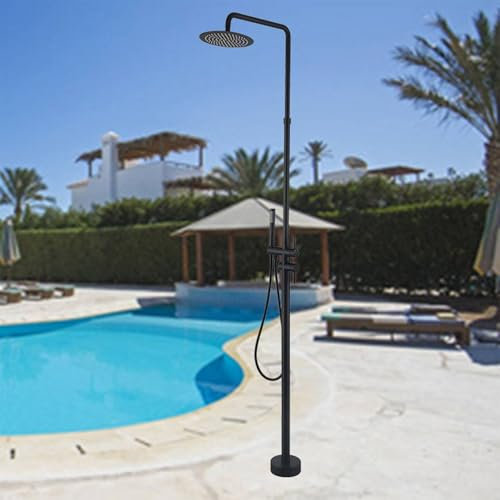Dexinhdh Columna De Ducha Exterior, Ducha Exterior De Acero Inoxidable, Base Fija De Acero Inoxidable, Interruptor Simple De Agua Caliente Y Fría, para Playas Y Patios(Black)