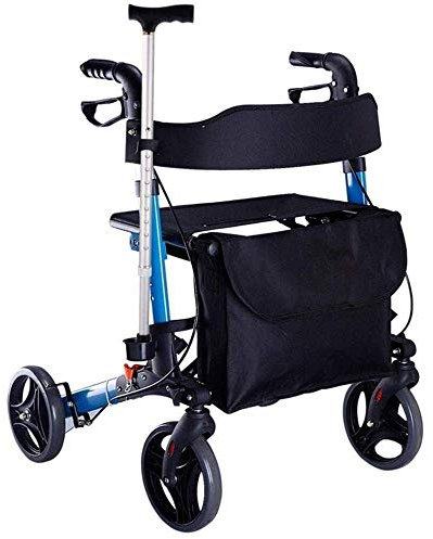 Aioneer Faltbarer Rollator, Aluminium-Faltrollator Mit Sitz Und Tasche, Kompakter Transportstuhl, Höhenverstellbar, 4 Räder, Mobilitätshilfen