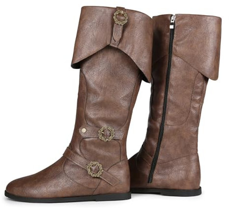 Galindopia Unisex Renaissance Faire Cosplay Schuhe Jahrgang Mid Stiefel Fold Over Medieval Herren Costume Witch Pirate Viking Tied Schuhe Flach Victorian Stiefel Brown Size 43