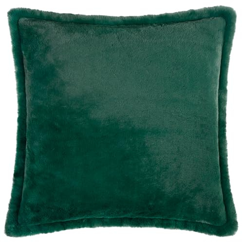 furn. Kallu Faux Fur Feather Filled Cushion – Soft Fluffy Decorative Cushion with Oxford Edge (Needle Green - 45x45cm)