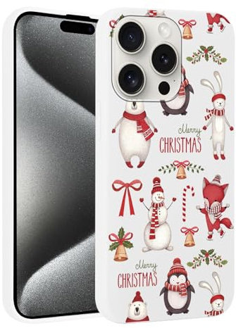 Vxinvnoi Weihnachten Handyhülle für iPhone 15 Pro, Weiß Silikon Hülle mit Mode Christmas Muster Schutzhülle, Weich Ultra Dünn Stoßfest Bumper Case Handytasche für iPhone 15 Pro 6,1, Weihnachts