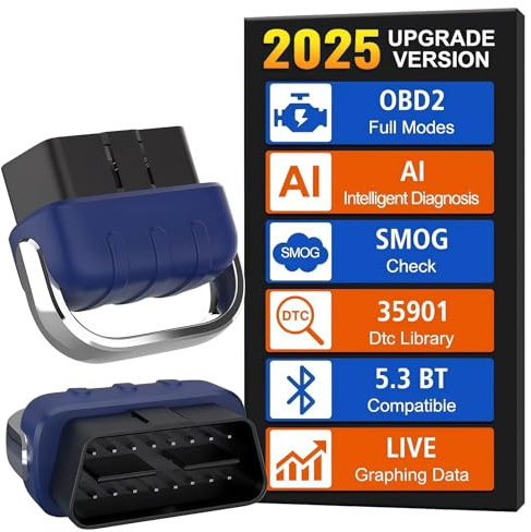 Bluetooth OBD2 Scanner, Wireless Car Diagnostic Tool for Engine Fault Code Erase, Battery & O2 Sensor Test, Real-Time Data, 10 Languages, No Screen Design, Works with iPhone & Android
