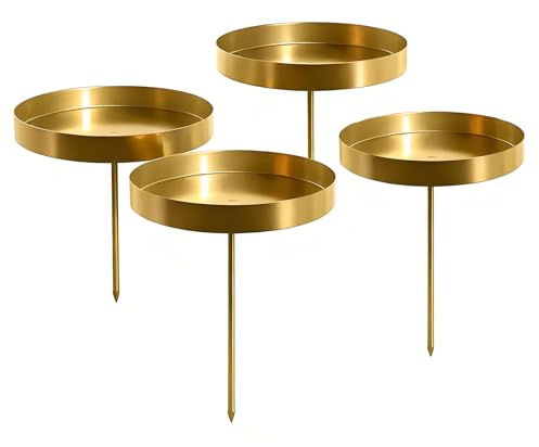 WertFix Lot de 4 bougeoirs en métal noir pour bougies piliers – Assiettes attrape-cire de 8 cm – Décoration de Noël rustique pour décoration de table et composition de l'Avent (doré)