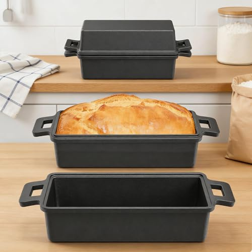 Brotbacktopf Mit Deckel, 2 IN 1 Gusseisen Topf, Zweiteilige Gusseisen Brotbackform mit Deckel, Backen Von Brot mit Verdickten Untersteht 800℃ Hitzebeständig Für Brot, Eintöpfen und Suppen, 32x13x7cm