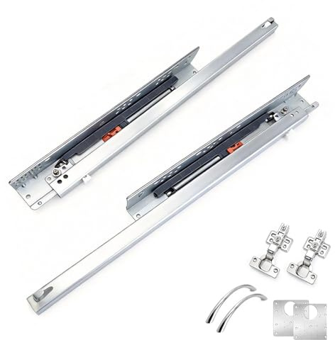 msymsyu 35cm Unterflurführung, Vollauszug 475mm Zweiteilige Teleskopschiene | Versteckte 35cm Schienen mit Montageplatten, Griffe, Scharniere, Bodenmontage Schubladenschienen Auszugsschienen für Wohnzimm