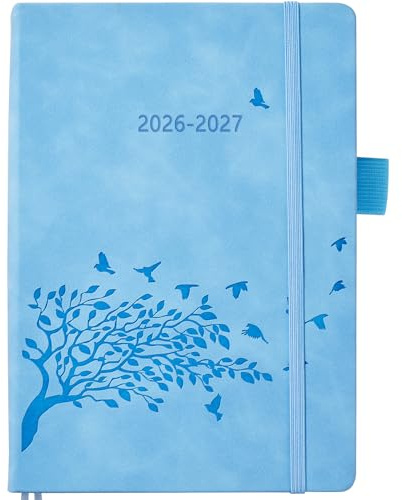 Kalender 2026 2027 A5 1 Tag 1 Seite, Tagesplaner(Aug-Jul) mit Monatsübersicht, Notizen, Kontakt, Tasche & PU Hardcover, Schülerkalender 26/27, Buchkalender Terminplaner für Schule Familie Büro