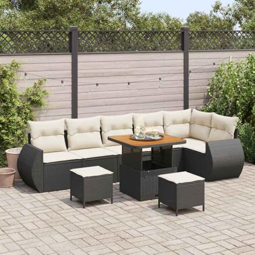 YuuSsea Gartensofa-Set 9-teilig Schwarz Poly-Rattan, Modulares Design, UV-beständig, Outdoor Möbel für Terrasse, Balkon, Garten, Langlebiges Patio Dining Set