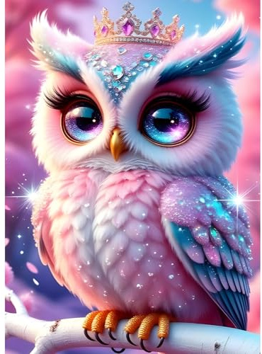 XWDYBDP DIY Diamond Painting Owl Princess, 5D Luxury Diamond Painting for Adults Beginners Fantasy Diamond Embroidery DIY Full Drill Cartoon Diamonds Art Home Wall Decoration 30x40 cm