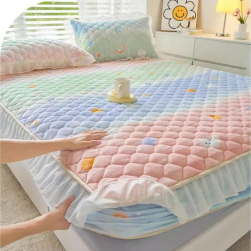 KGPGNYMYHA Spannbetttuch Microfaser Taschenlaken Gesteppten Spannbettlaken Matratzenschoner Doppelbettlaken Plüsch Bettlaken Mit Gummizug(60X78(150X200CM))