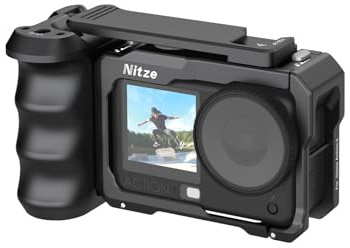 Nitze Käfig-Griffset für DJI Osmo Action 6, Kamera Streetfotografie Griff mit Action 6 Metallkäfig, Seitengriff, Handgelenkband und Cold Shoe-Auslöser für Stativ, Selfie Stick– T-D07B