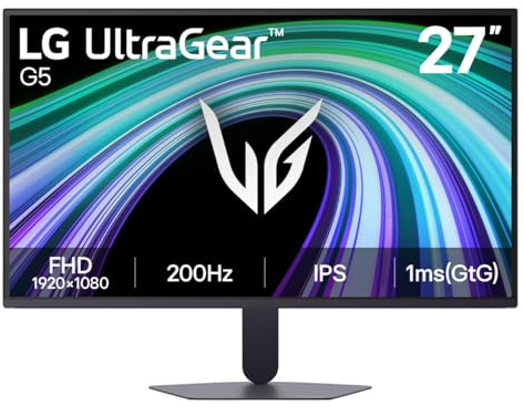 LG UltraGear™ G5 27G523B-B 27 inch FHD 200Hz IPS Gaming Monitor | sRGB 99%, HDR10, 1ms GtG, G‑SYNC Compatible, FreeSync Premium, HDMI & DisplayPort, Tilt Adjustable Stand