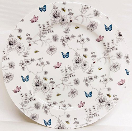 fromeuropewithlove Secret Garden Plates 10.5 27 cm Set of Six Fine Bone China Flowers Butterflies and Bees Dinner Plates Hand Decorated in UK