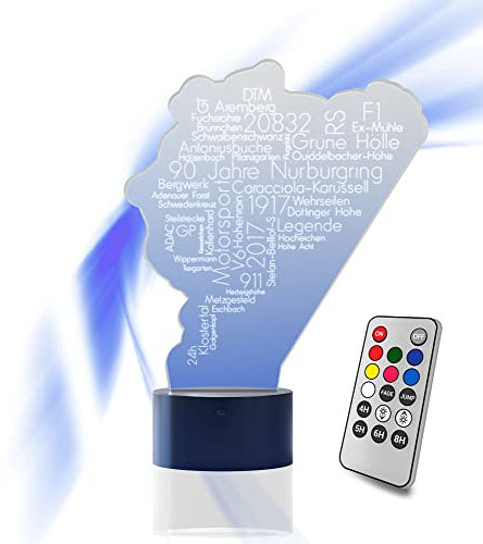 Racetrackart LED Lampe Wort Cloud Nürburgring, mit sechs wechselnden Farben, Dekoration, Acryl-Lampe mit flachem Schalter, Nachtlicht, einzigartige und coole Geschenkidee für Rennsportfans
