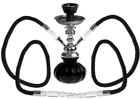 HIBRON® Cachimba shisha hookha pequeña 25cm 2 mangueras, kit de iniciación completa premium (negro)