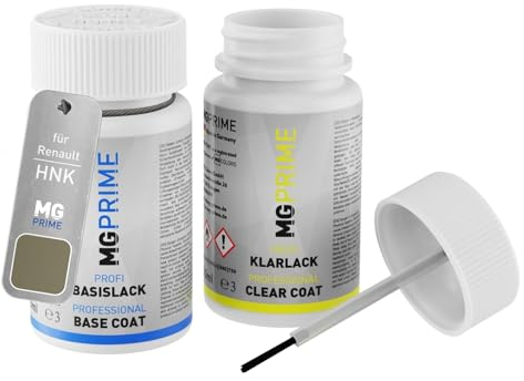 MG PRIME Autolack Lackstift Set für Renault HNK Beige Cendre Nacre Metallic/Atacama-Beige Metallic Basislack Klarlack je 50ml