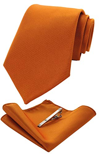 JEMYGINS Seide Krawatte Krawatten und Einstecktuch mit krawattenklammer Set für Herren Seidenkrawatten Hochzeit Schlips,orange