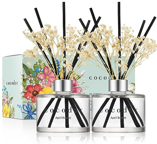 COCODOR Diffuseur à roseaux de Fleurs Conservées/Brise d'avril (April Breeze) / 200ml, 2 Paquets/Parfum Ambiance, Diffuseur Parfum Maison, Cadeau pour Femmes, Cadeau Fête des Mères